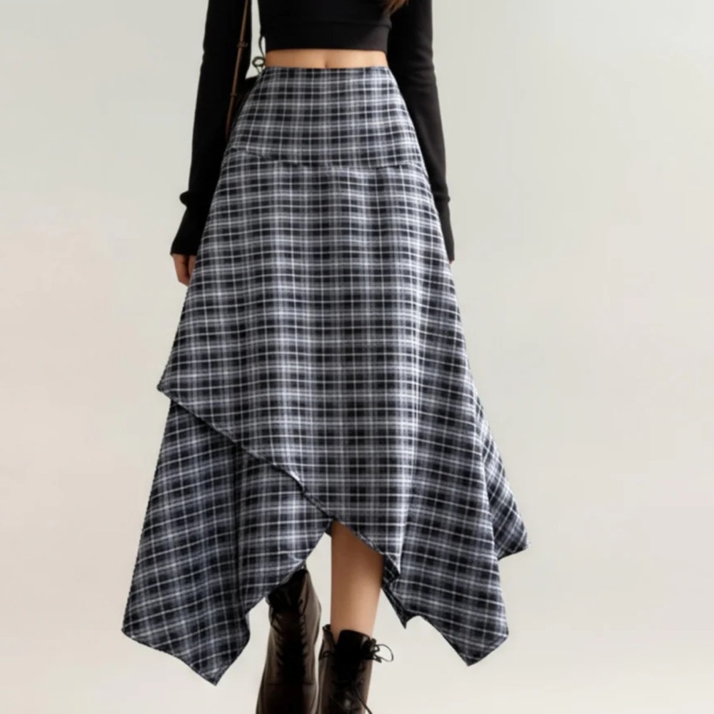 Anna Kaci asymmetrical plaid skirt